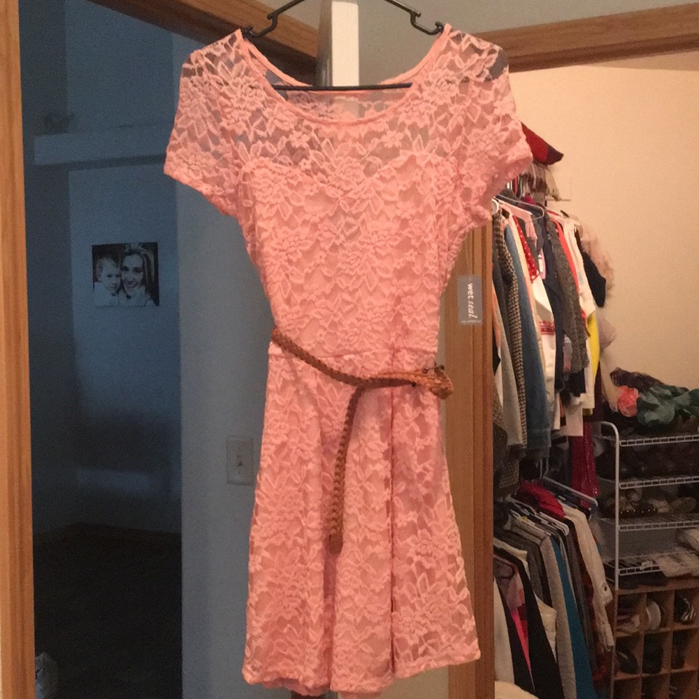 Cute, light pink lace dress.